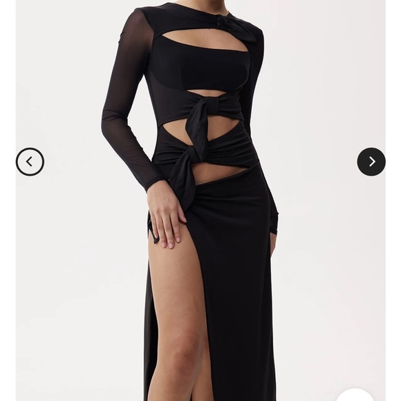 Elegant Black Cut Out Maxi Dress bow tie knots flexible breathable sexy gala hot - Picture 3 of 7